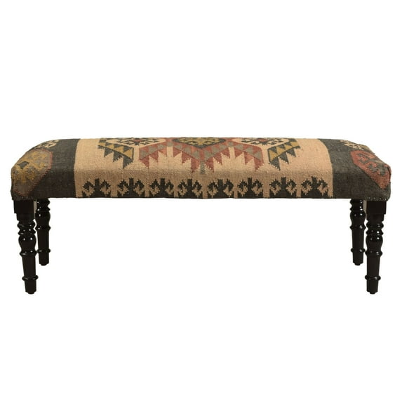 Laddha Home Designs 47" Multicolored Southwestern Style Rectangular Bench with Wooden Legs