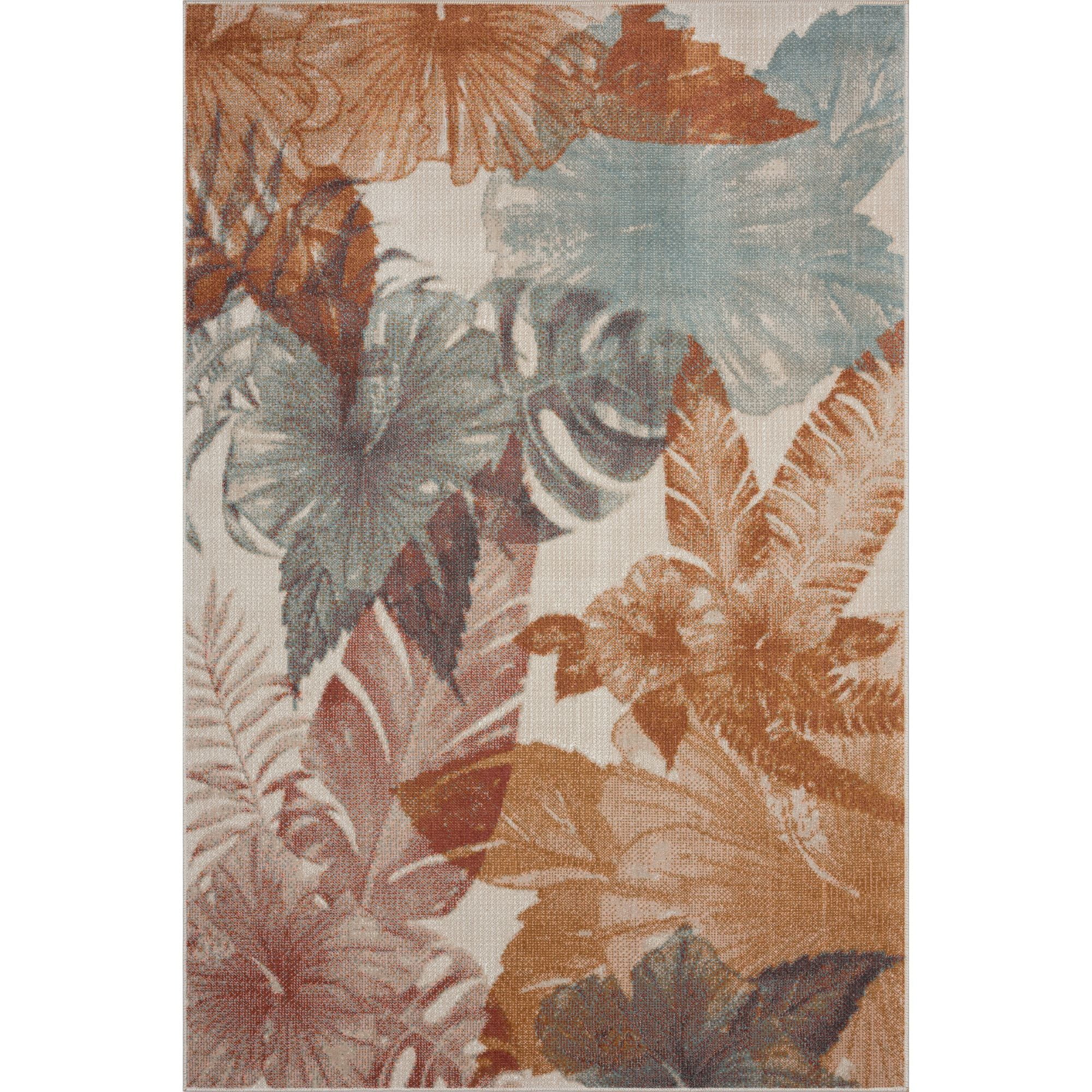 Tropical Hibiscus Blue and Orange Floral Rectangular Rug