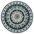 thumbnail image 1 of Laddha Home Designs 5' Blue and Yellow Floral Medallion Hand Hooked Round Area Throw Rug, 1 of 7