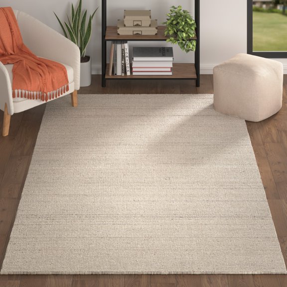 Laddha Home Designs 5' x 7.75' Hand Knotted Solid Wool Area Throw Rug - Cream