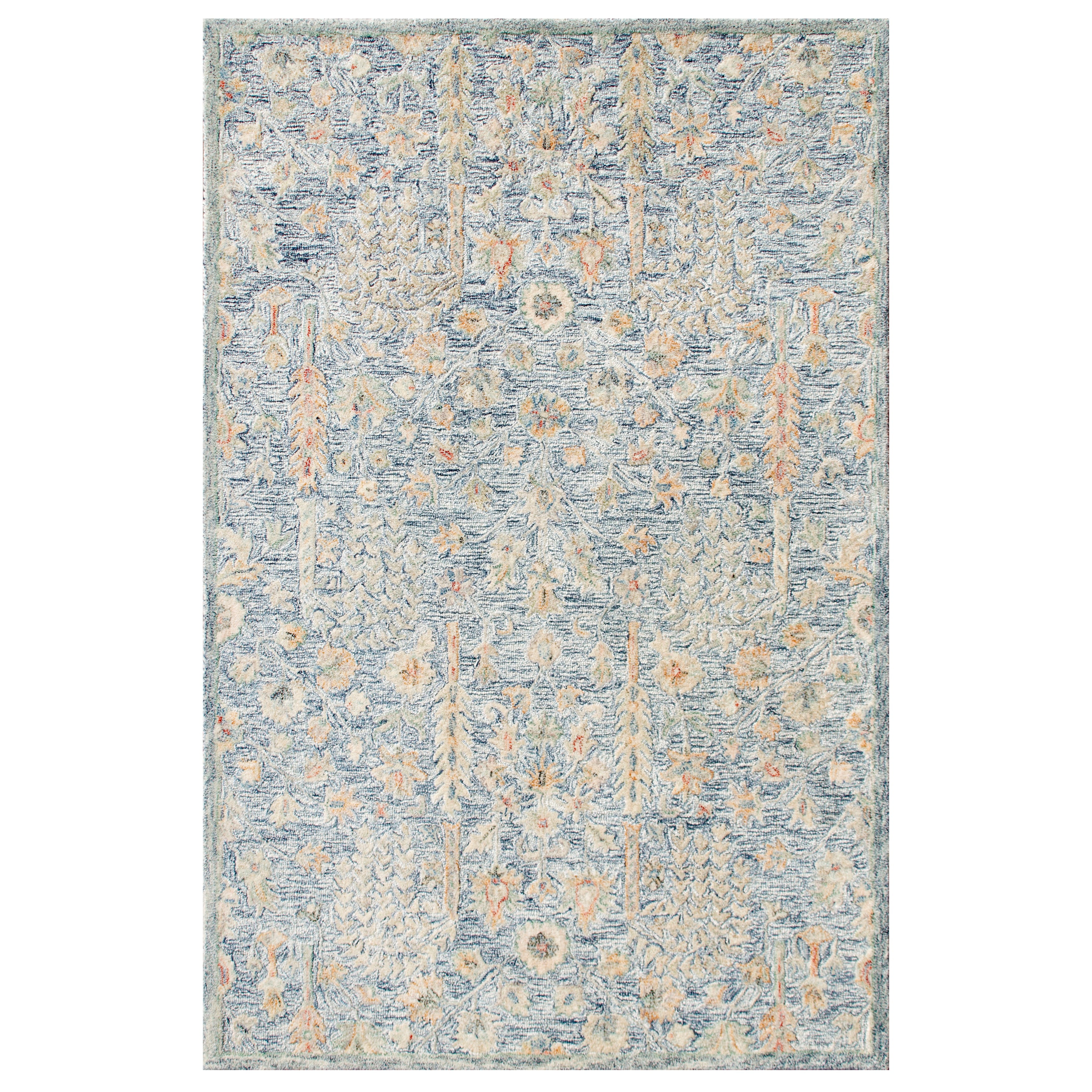Laddha Home Designs 5' x 7.75' Hand Tufted Abstract Floral Area Throw Rug - Blue and Cream