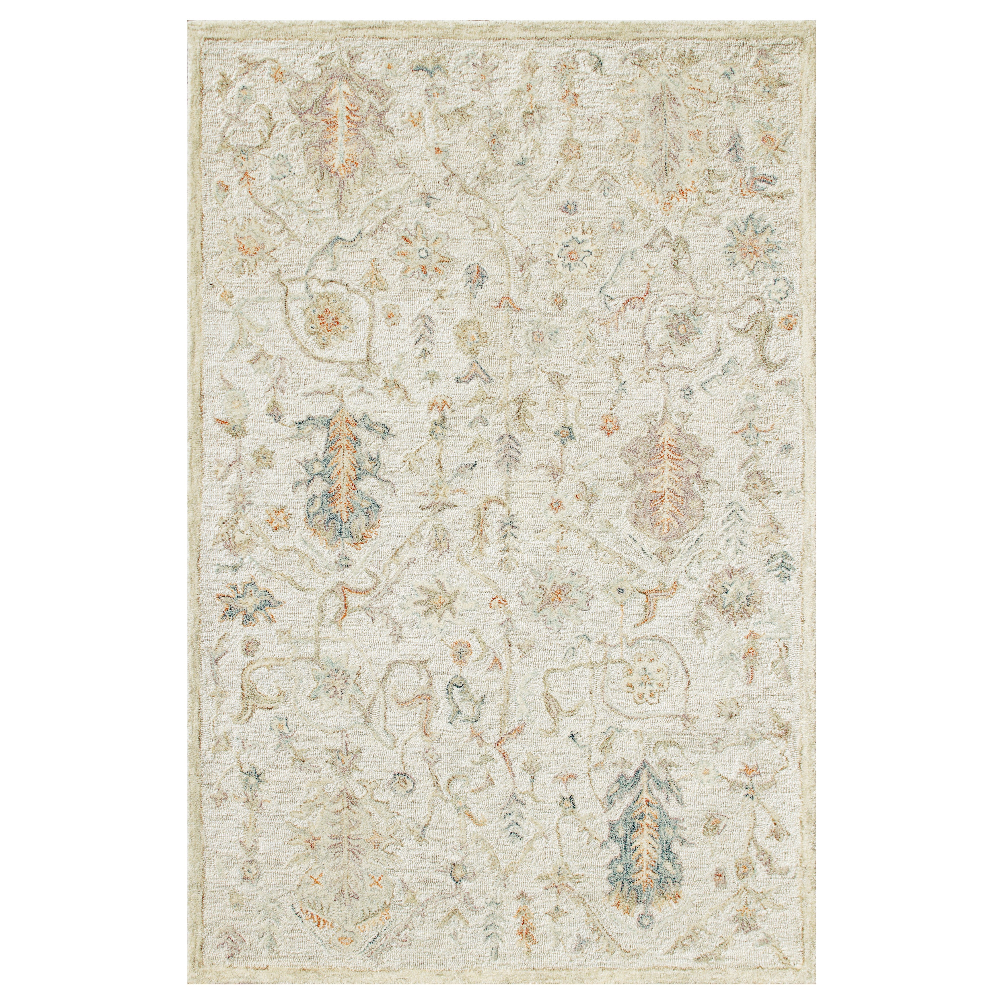 Laddha Home Designs 5' x 7.75' Hand Tufted Abstract Floral Area Throw Rug - Cream and Blue