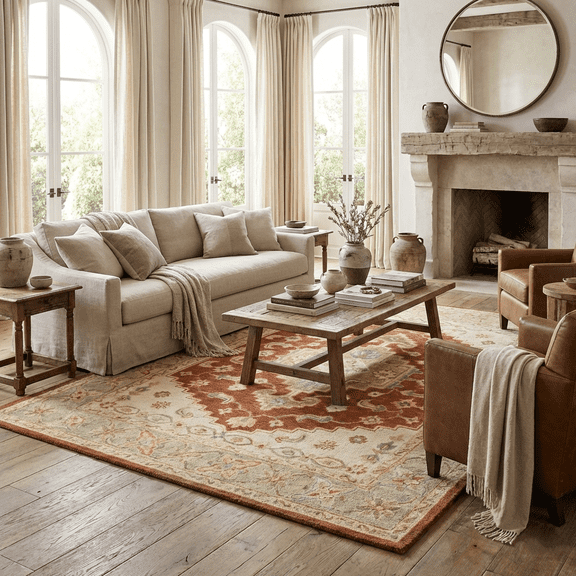 Harlow Hill Velora 5' x 7'9" Red/Beige Bordered Wool Indoor Area Rug