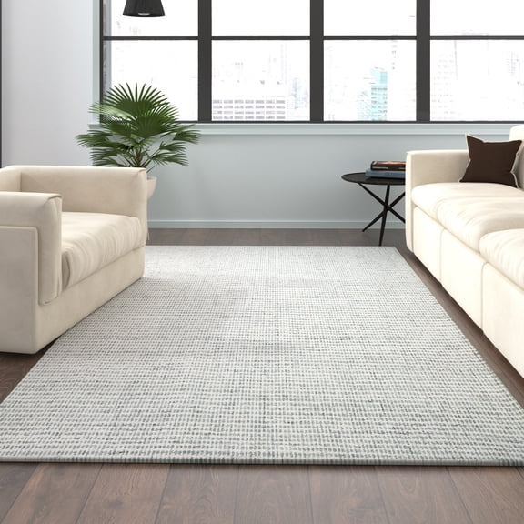 Laddha Home Designs 5' x 7.75' Hand Tufted Geometric Checkered Area Throw Rug - Green and Cream