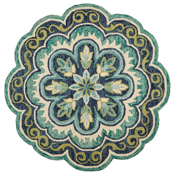 Laddha Home Designs 6' Green and Blue Floral Area Throw Rug