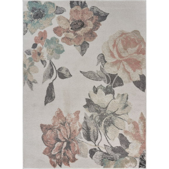 Laddha Home Designs 7.75' x 9.5' Gray and Pink Rose Garden Rectangular Area Throw Rug