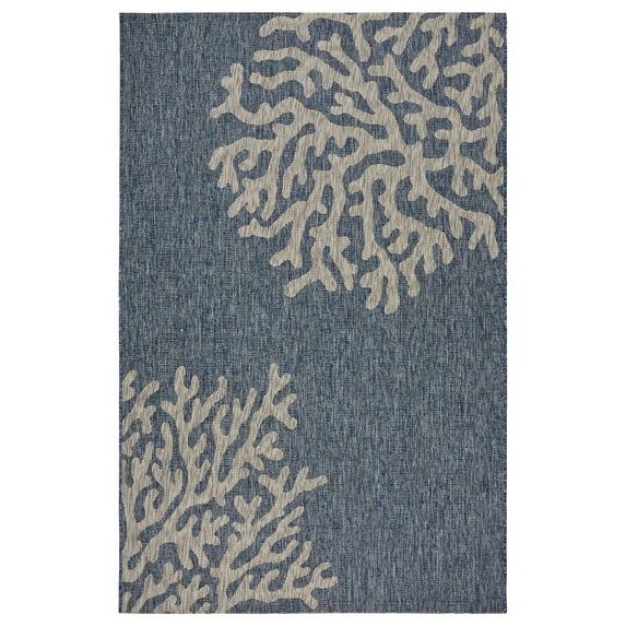 Laddha Home Designs 7.75' x 9.5' Navy Blue and Gray Coral Reef Rectangular Outdoor Area Throw Rug
