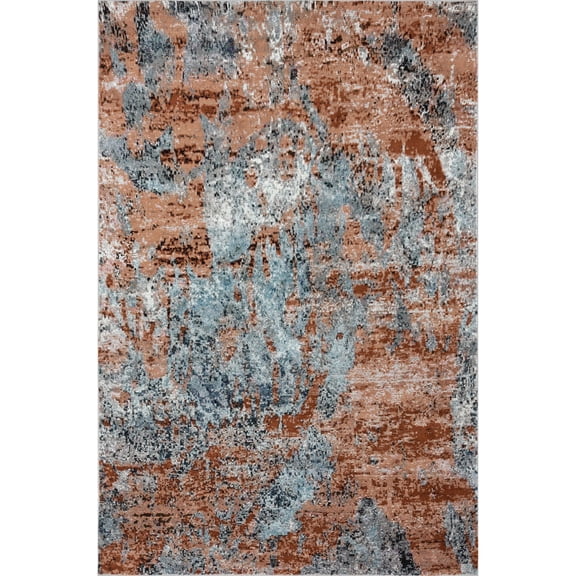 Laddha Home Designs 7.75' x 9.5' Orange and Gray Splash Distressed Rectangular Area Throw Rug