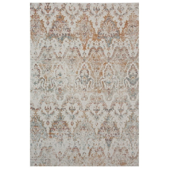 Laddha Home Designs 7.75' x 9.75' Beige and Blue Rustic Damask Rectangular Outdoor Area Throw Rug
