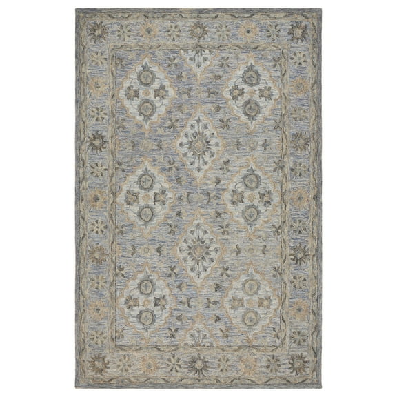 Laddha Home Designs 7.75' x 9.75' Blue and Beige Hand Tufted Rectangular Wool Area Throw Rug