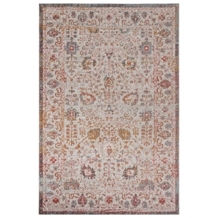 Laddha Home Designs 7.75' x 9.75' Orange and Beige Floral Rectangular Outdoor Area Throw Rug