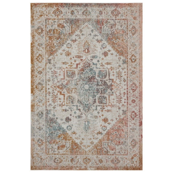 Laddha Home Designs 7.75' x 9.75' Orange and Beige Medallion Rectangular Outdoor Area Throw Rug