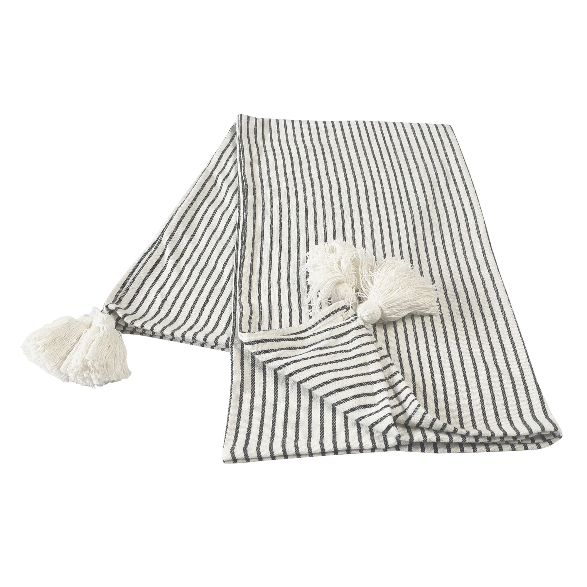 Laddha Home Designs Black and Ivory Classic Striped Throw Blanket with