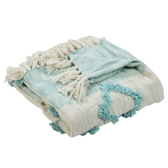 Laddha Home Designs Blue and Ivory Diamond Handmade Throw Blanket 50" x 60"