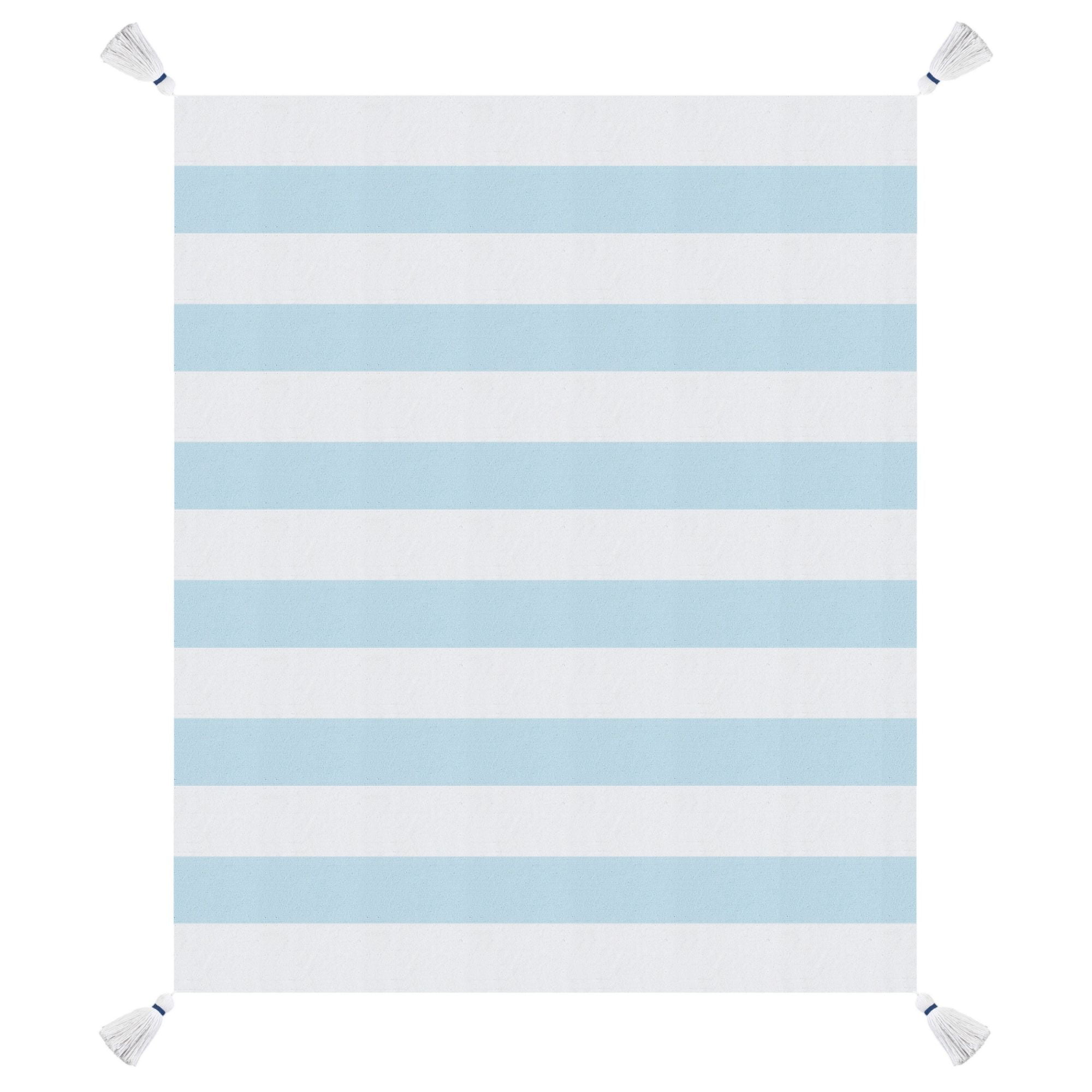 Corydalis Blue and White Striped Cotton Throw Blanket with Tassels