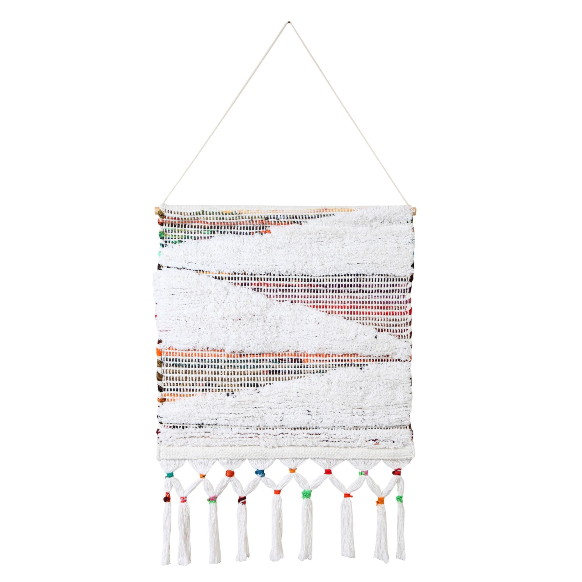 Boho Chindi Multicolor Woven Wall Hanging with Fringe