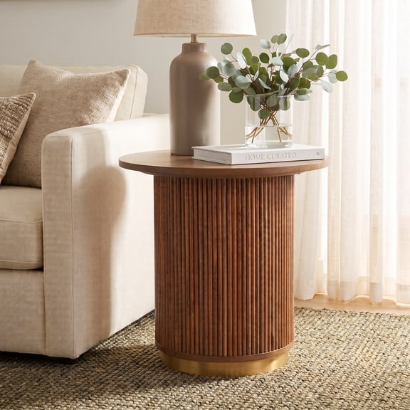 Harlow Hill Fluted Round Cylindrical Wooden Side Table - 22" - Brown