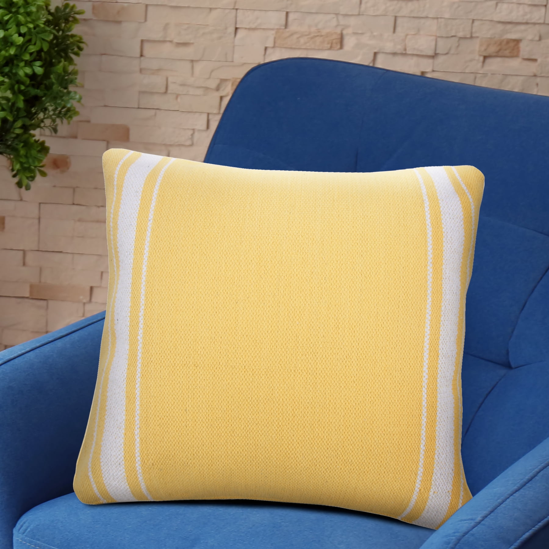 Harlow Hill David 20" x 20" Striped Cotton Adult Decorative Feather Filled Pillow, Yellow/White