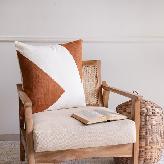 Laddha Home Designs Handwoven Color Block Cotton Throw Pillow - 18" - Ivory and Brown