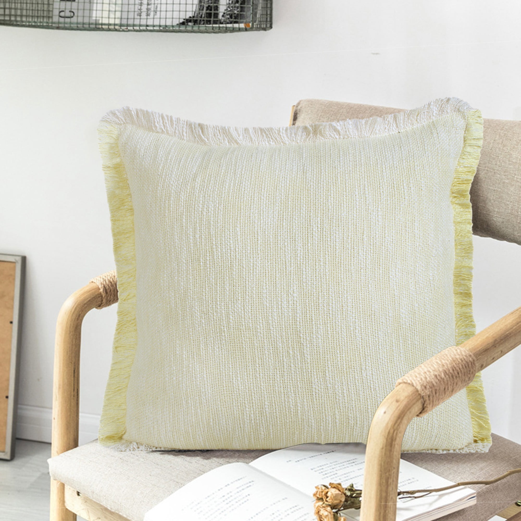 Harlow Hill Bennett 20" x 20" Striped Cotton Adult Decorative Feather Filled Pillow, Pale Yellow/White