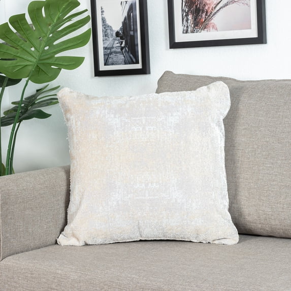 Laddha Home Designs Handwoven Embroidered Abstract Square Throw Pillow - 18" - Beige and Gray