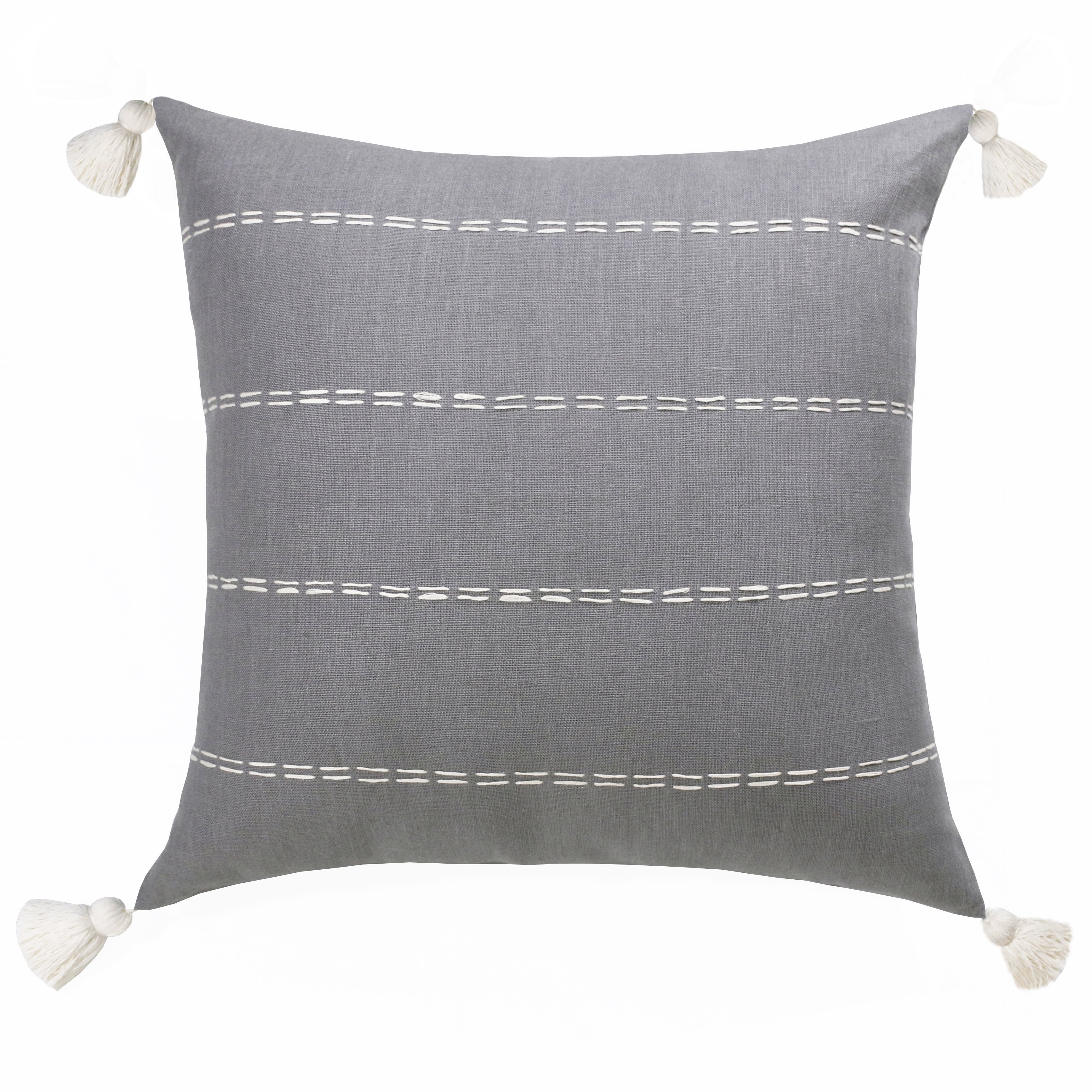 Harlow Hill Faye Slate Gray Striped 20" x 20" Linen Adult Decorative Feather Filled Pillow