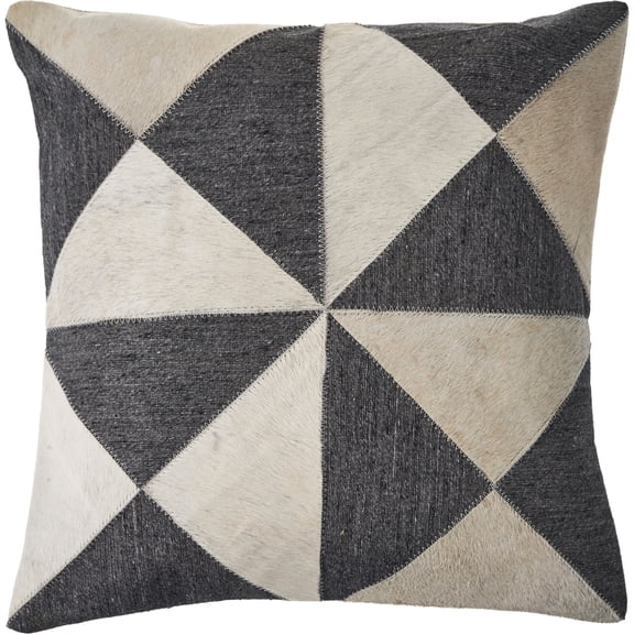 Laddha Home Designs Handwoven Geometric Faux Hide Square Throw Pillow - 20" - Charcoal Gray and