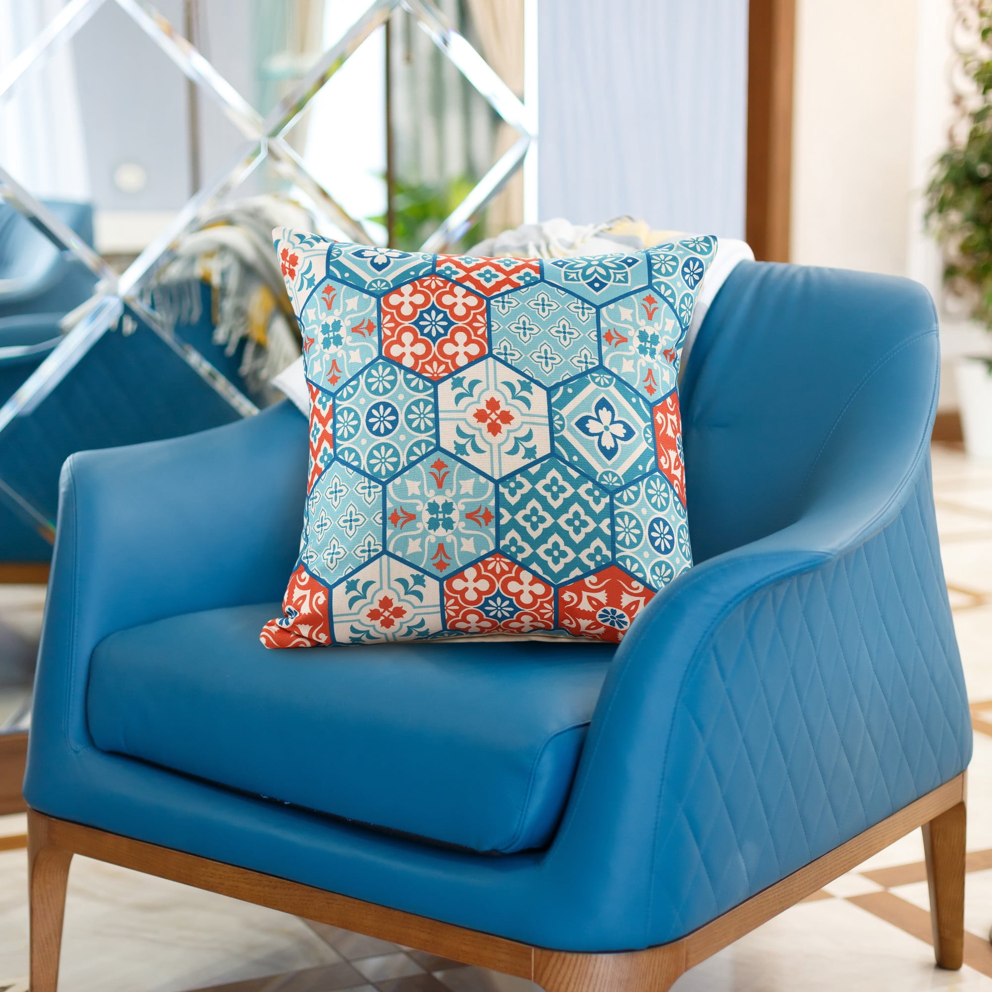 Harlow Hill Teal/Orange Patchwork 20" x 20" Performance Adult Decorative Feather Filled Pillow
