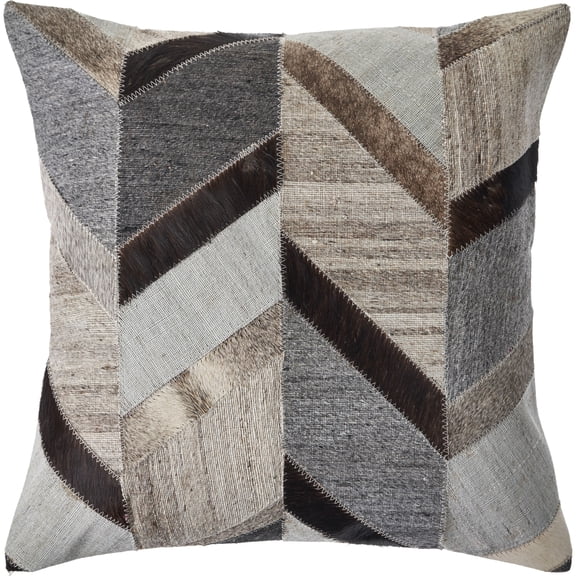 Laddha Home Designs Handwoven Rustic Chevron Faux Hide Square Throw Pillow - 20" - Gray and Brown