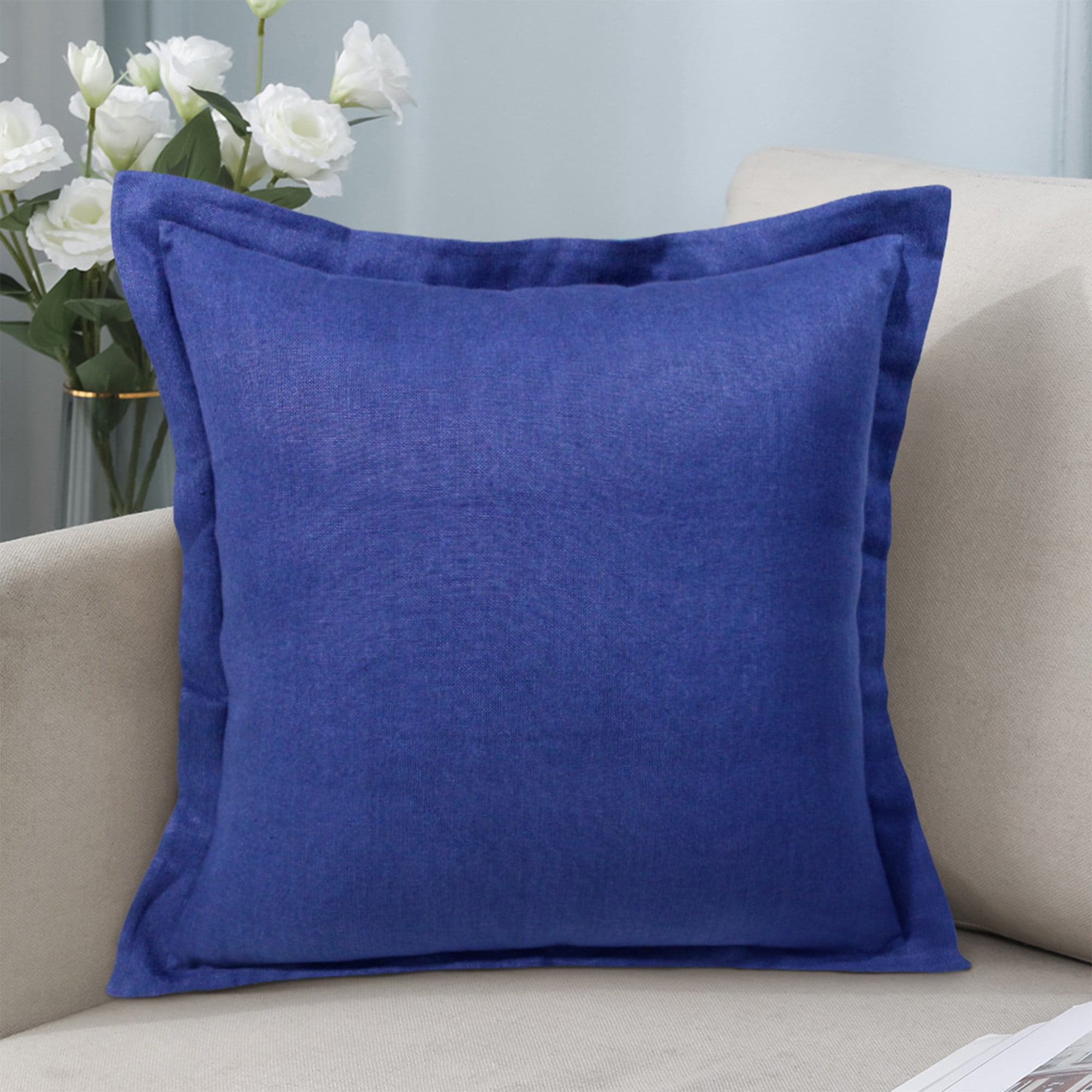 Harlow Hill Faye 20" x 20" Solid Linen Adult Decorative Feather Filled Pillow, Navy