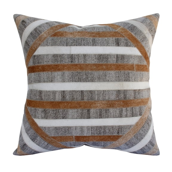 Laddha Home Designs Handwoven Striped Faux Hide Square Throw Pillow - 20" - Gray and Brown