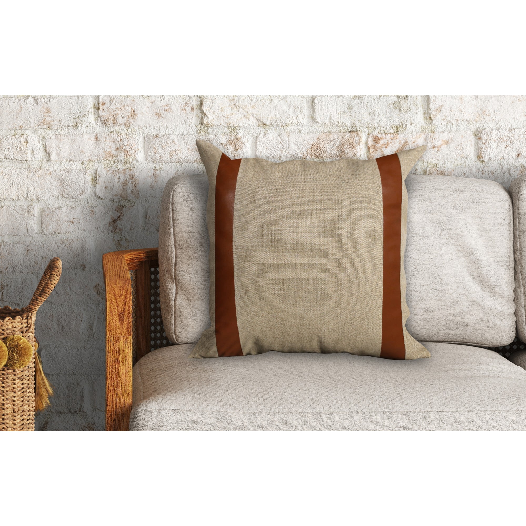 Harlow Hill Faye Beige/Brown Striped 20" x 20" Linen Adult Decorative Feather Filled Pillow