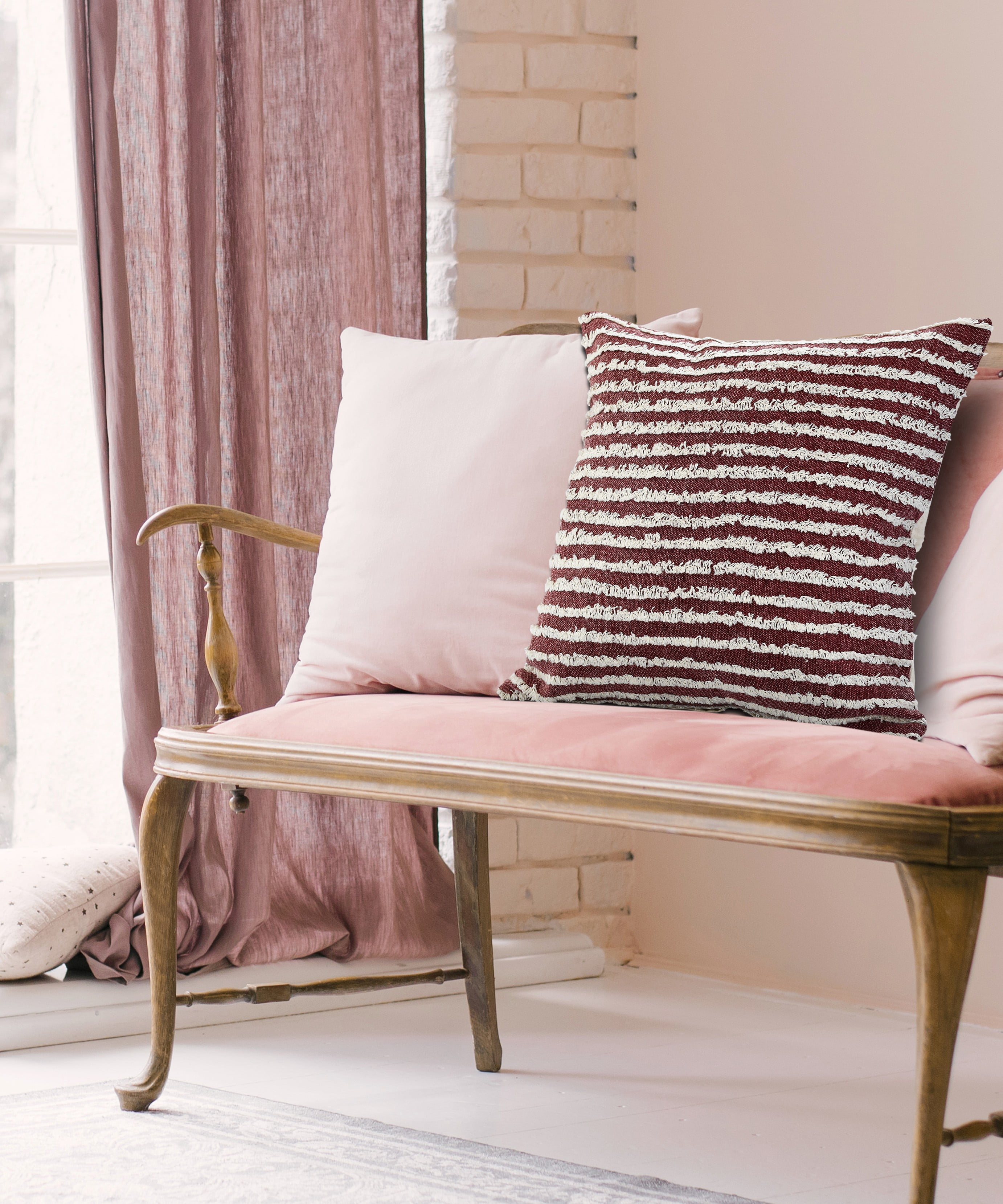 Harlow Hill Xia 20" x 20" Striped Cotton Adult Decorative Feather Filled Pillow, Red/White
