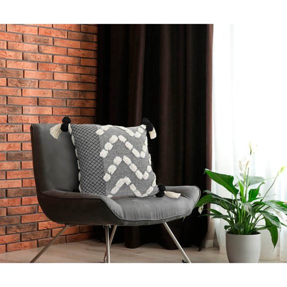 Laddha Home Designs Handwoven Tufted Zig Zag Cotton Throw Pillow - 20" - Gray and White