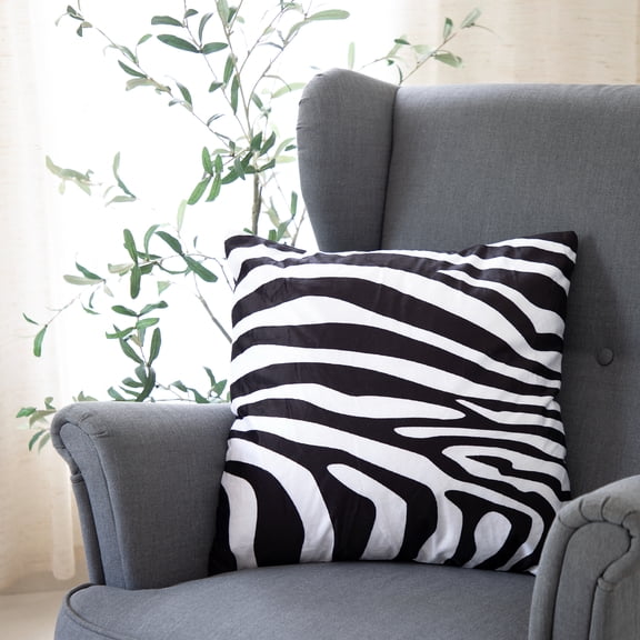 Laddha Home Designs Handwoven Zebra Printed Square Throw Pillow - 18" - Black and White