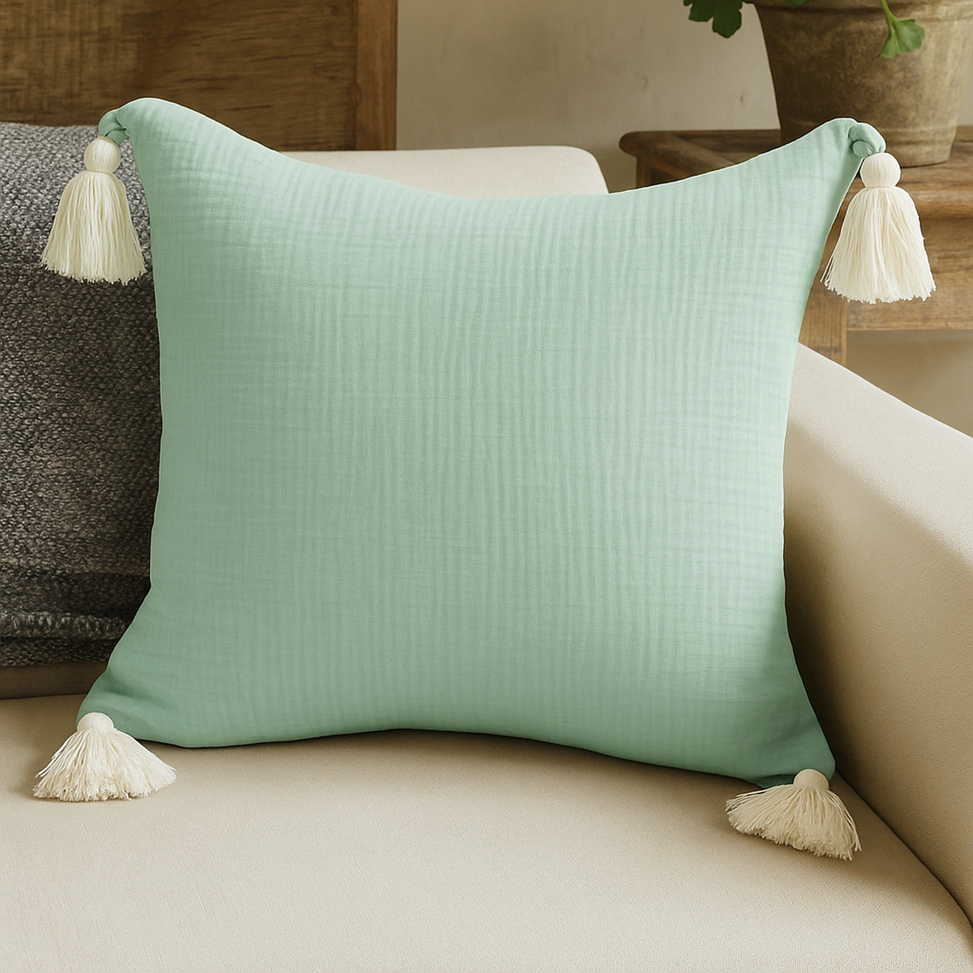 Harlow Hill 20" x 20" Gossamer Green Solid Turkish Cotton Adult Decorative Throw Pillow Cover