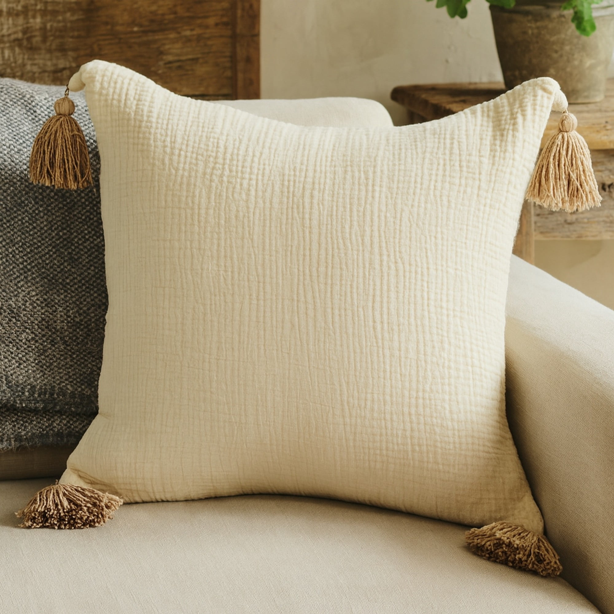 Harlow Hill 20" x 20" Natural Solid Turkish Cotton Adult Decorative Throw Pillow Cover