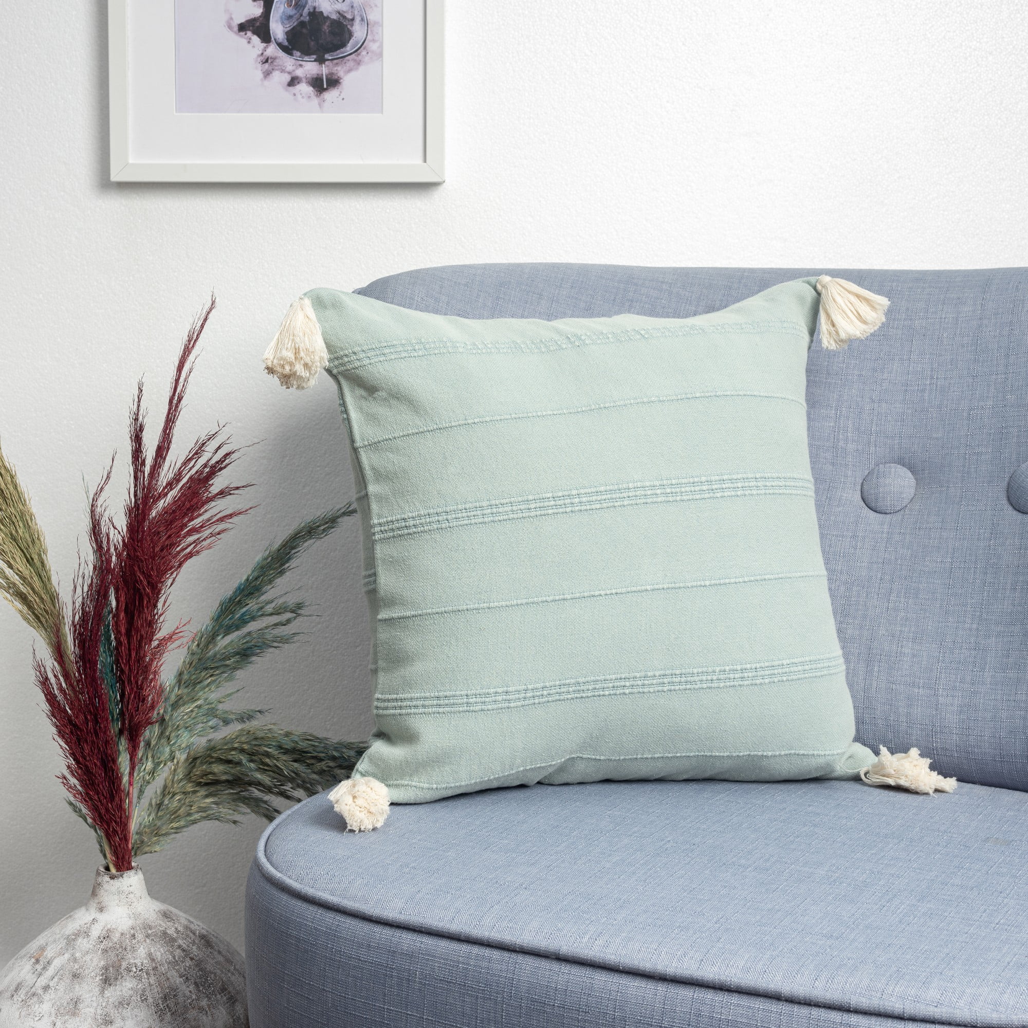 Harlow Hill Sasha 18" x 18" Aqua/Green Solid Cotton Adult Decorative Throw Pillow Cover