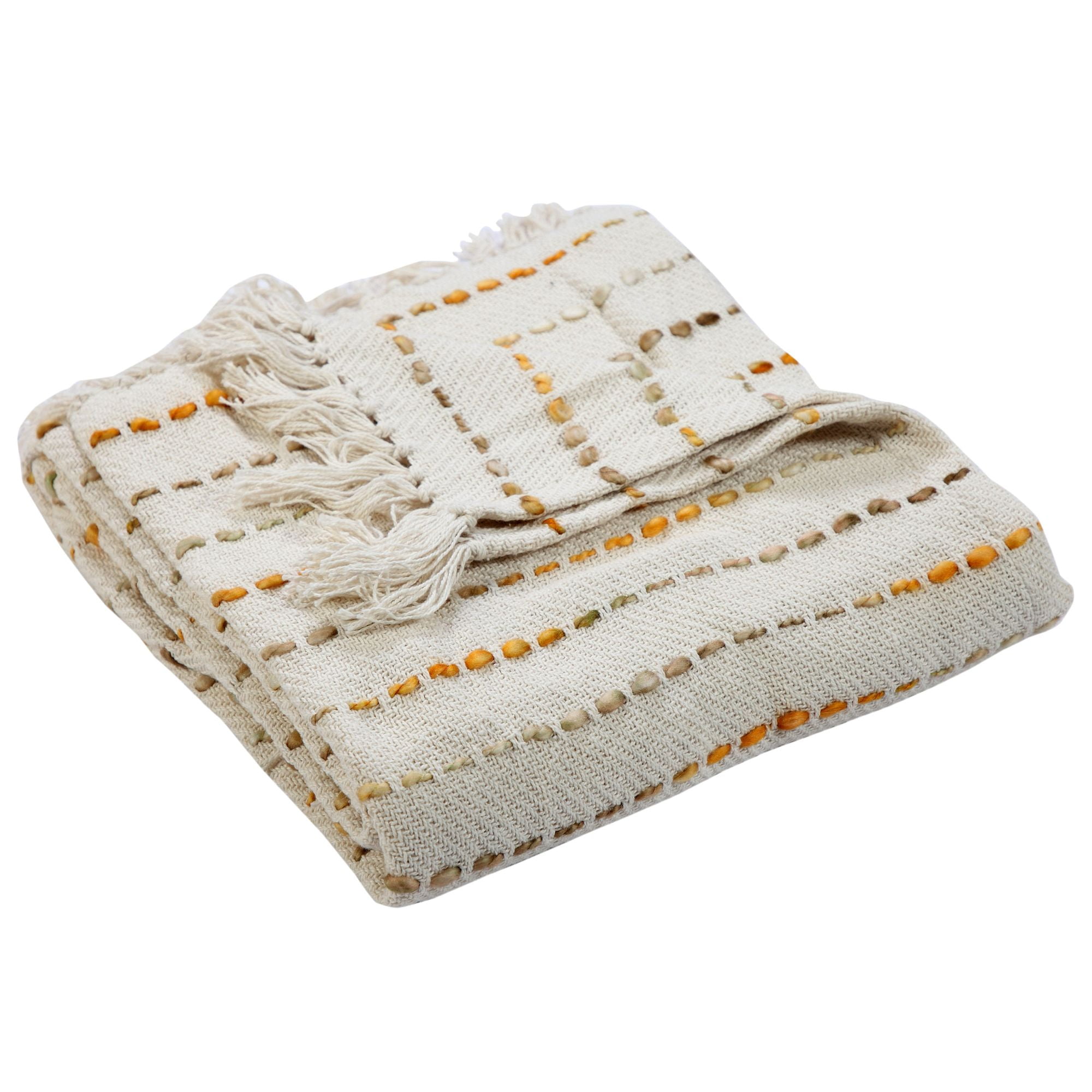 Elegant Boho Striped Cotton Throw Blanket with Fringe 50" x 60"
