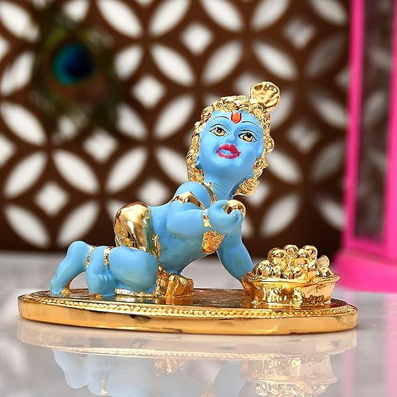 Laddoo Gopal Idol | Bal Gopal Murti Car Dashboard | Baby Krishna Statue | Little Kanha Figurine for Home Decor