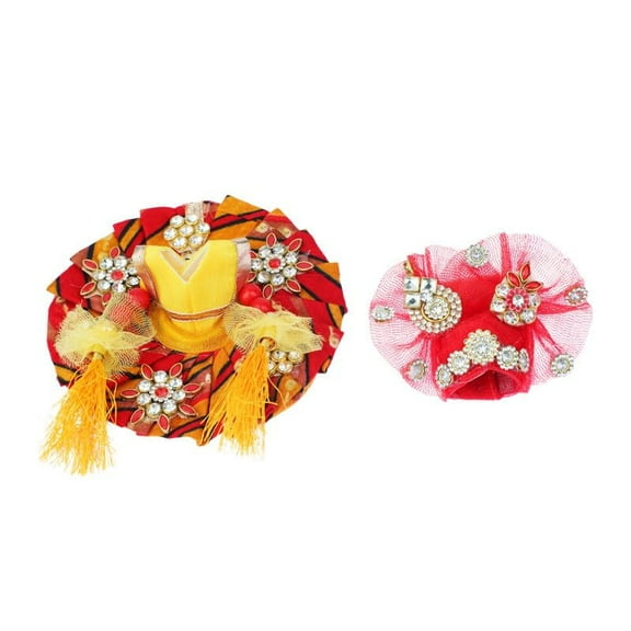 Laddu Gopal Dress Cloth Bhagwan Poshak of God Bal Gopal Kanha Krishna Kanhaiya Dev Vastra with Mukut for Metal Idol Statue Indian Traditional Festival Diwali Decorations(Size:-0-1 No.Dia- 4")(Yellow)