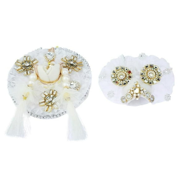 Laddu Gopal Dress Cloth Bhagwan Poshak of God Bal Gopal Kanha Krishna Kanhaiya Dev Vastra with Mukut for Metal Idol Statue Indian Traditional Festival Diwali Decorations(Size:- 0-1 No.Dia- 4")(White)