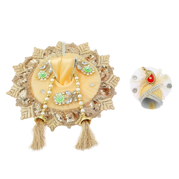 Laddu Gopal Dress Cloth Bhagwan Poshak of God Bal Gopal Kanha Kanhaiya Dev Vastra for Metal Idol Statue for Indian Traditional Holi Festival of Colours Decor(Size:- 3-5 No.Dia- 10")(Golden)