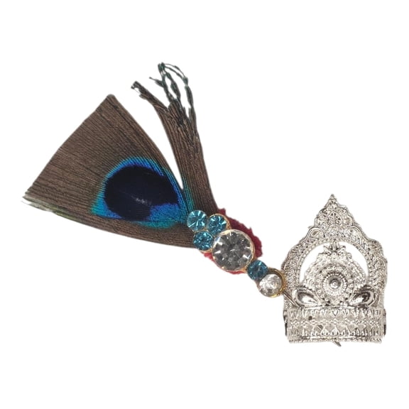 Laddu Gopal Ji Mukut with Kalangi Set, Silver Decorative Crown with Peacock Feather (1 NO.)