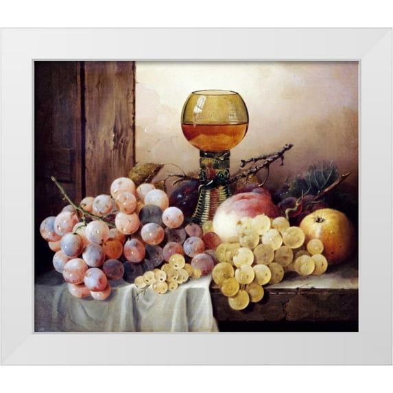 Ladell, Edward 14x12 White Modern Wood Framed Museum Art Print Titled - Grapes, Apple, Plums