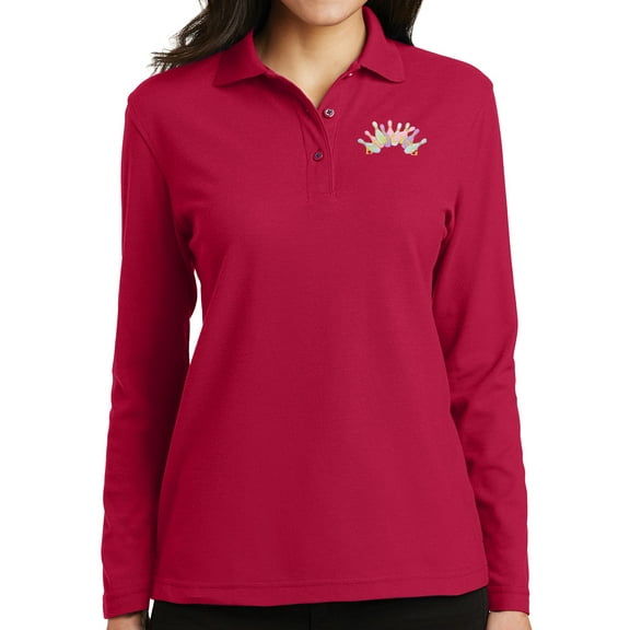 Ladie's Bowling Arch Moisture-Wicking Long Sleeve Polo Shirt, Extra Small Red