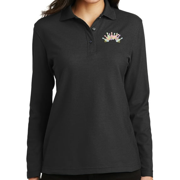 Ladie's Bowling Arch Moisture-Wicking Long Sleeve Polo Shirt, XL Black