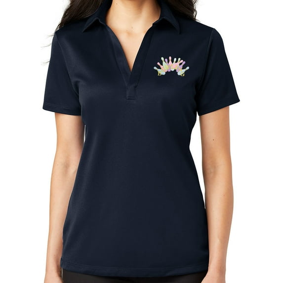 Ladie's Bowling Arch No Button Polo Shirt, 2XL Navy Blue