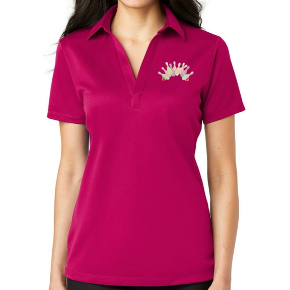 Ladie's Bowling Arch No Button Polo Shirt, Large Pink Raspberry