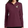 thumbnail image 1 of Ladie's Crashing Bowling Pins Moisture-Wicking Long Sleeve Polo Shirt, Extra Small Burgundy, 1 of 3